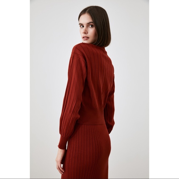 2 Piece Red Knitwear V Neck Cardigan Skirt Set - Picture 5 of 5